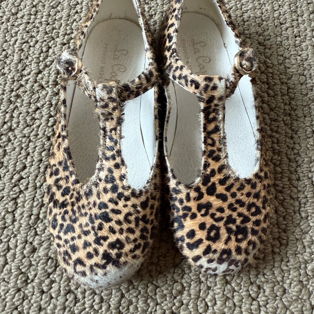 La Coqueta Leopard Print Kids T-Strap Dress Shoes